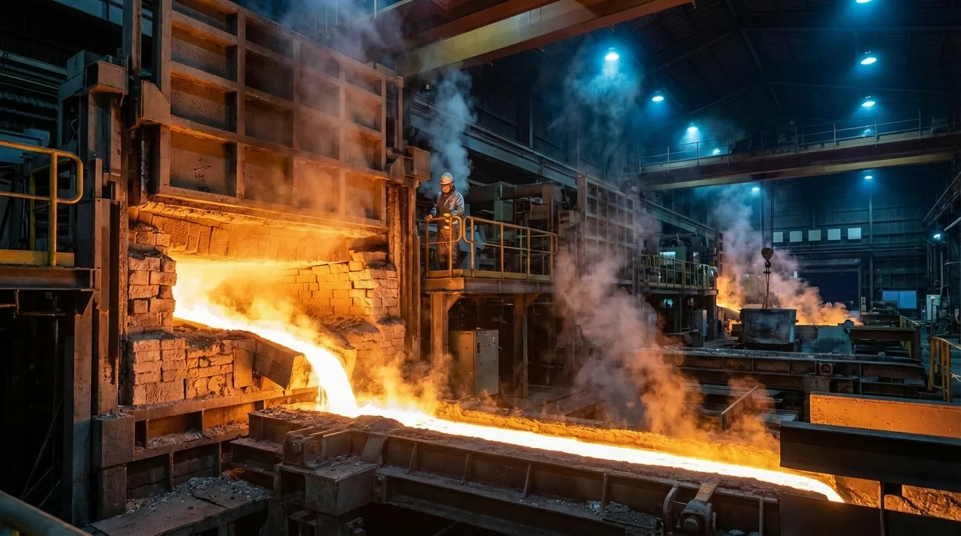 製鉄所での溶鉄作業の様子